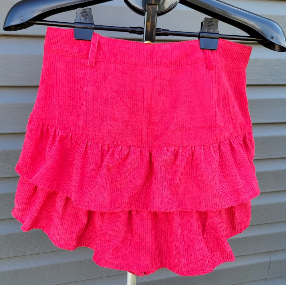 Red Corduroy Ruffle Skirt - Picture 3 of 3